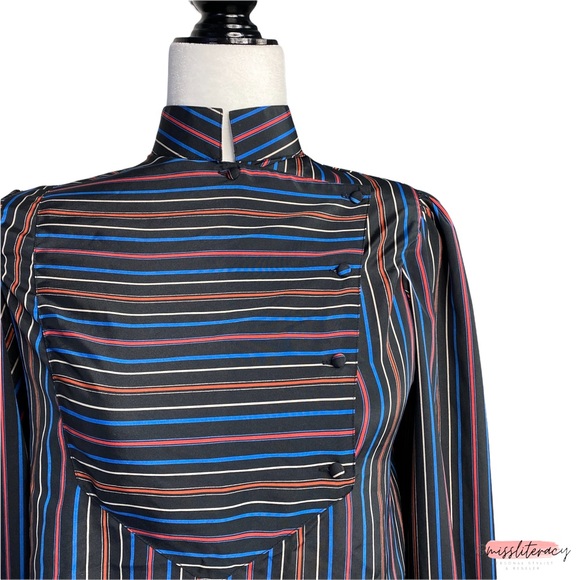 ❤️ Vintage le STJ Oriental Mockneck Puff Shoulder Longsleeve Blouse [Size M] - Picture 2 of 15